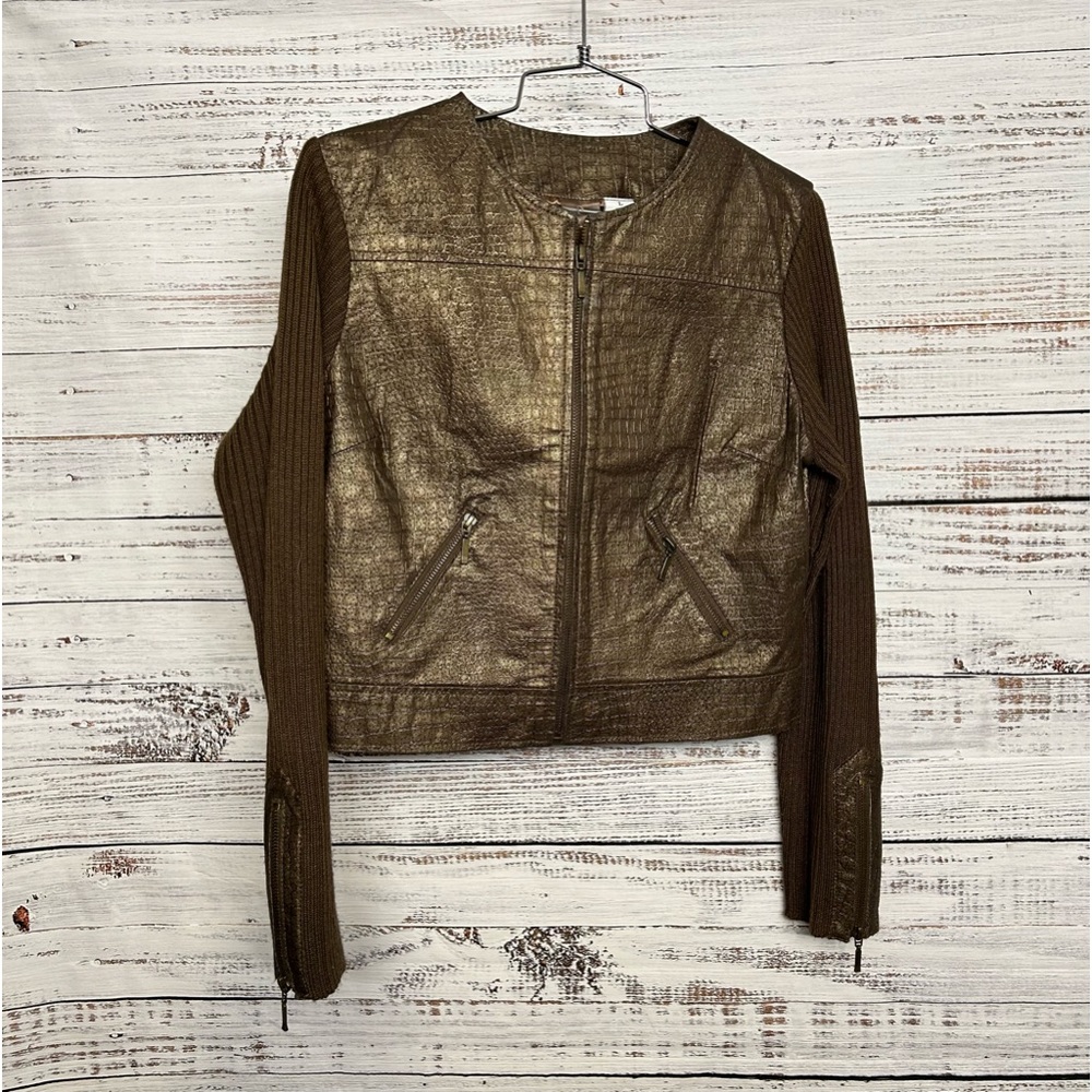 Phosphorus Leather Jacket with Knitted Sleeve size L